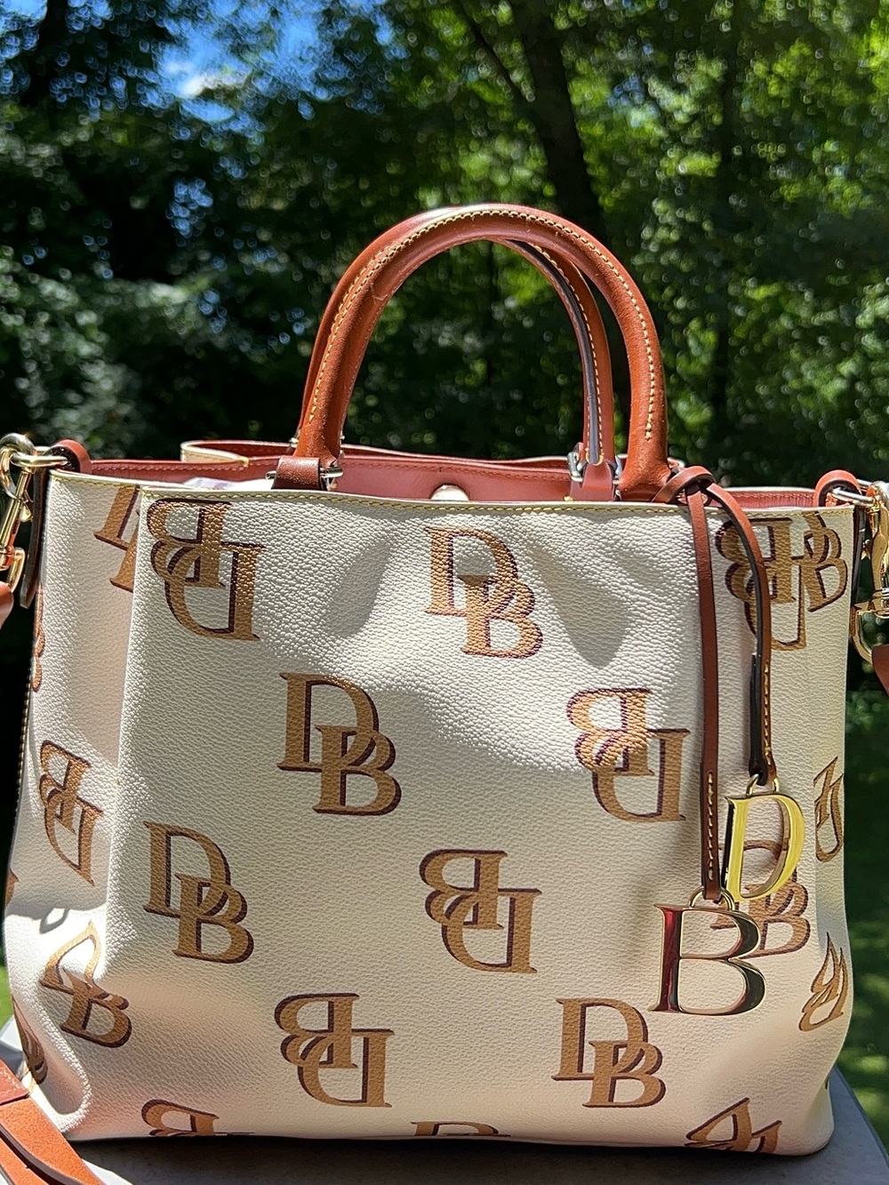 DOONEY AND BOURKE LARGE MONOGRAMMED BARLOW SATCHEL